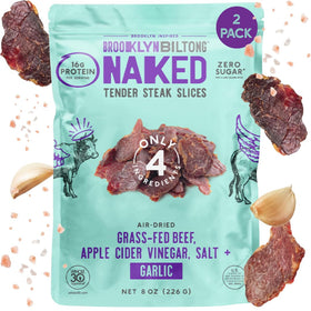 Brooklyn Biltong garlic beef snack pack ready for on-the-go protein.