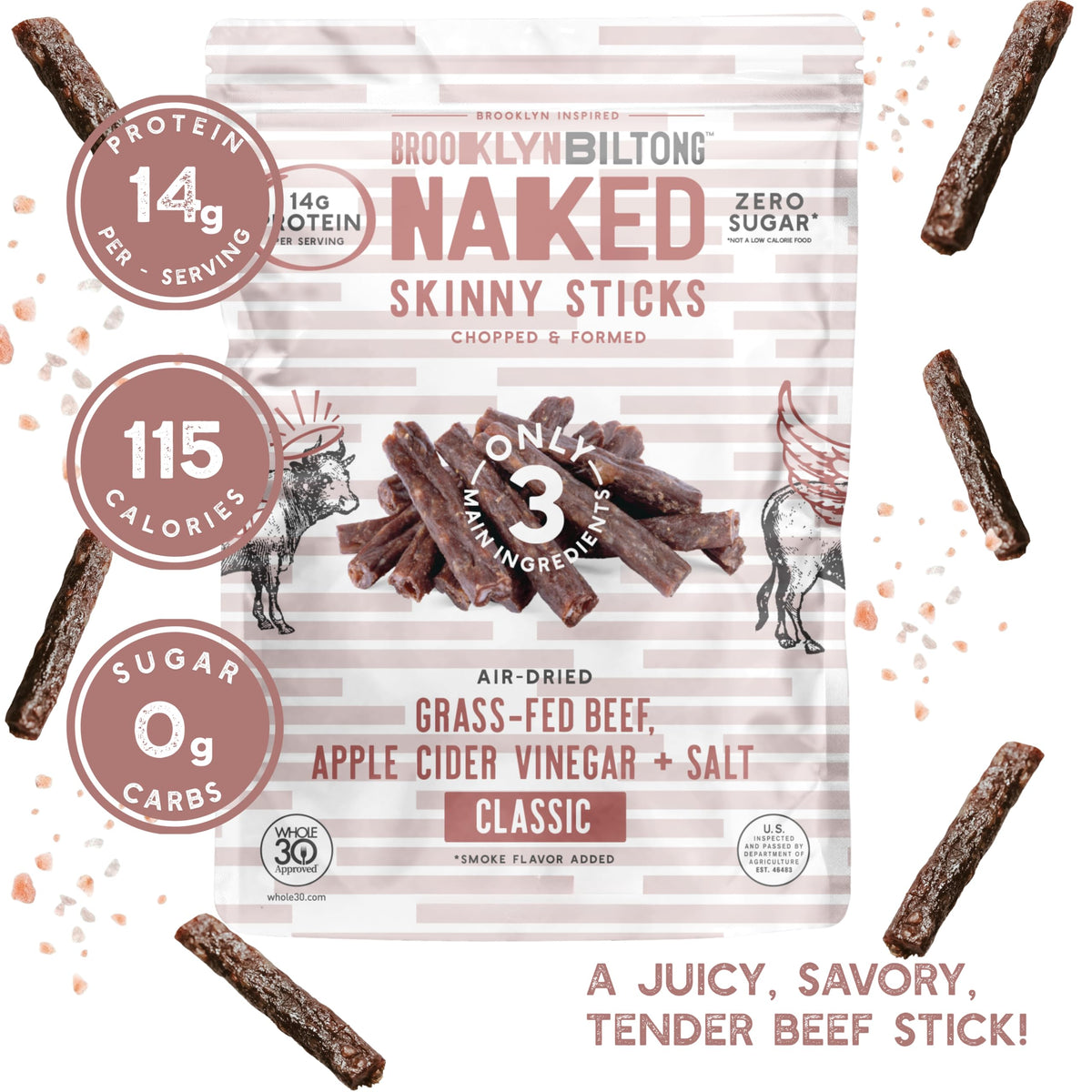 Brooklyn Biltong grass-fed beef jerky air-dried for bold flavor.
