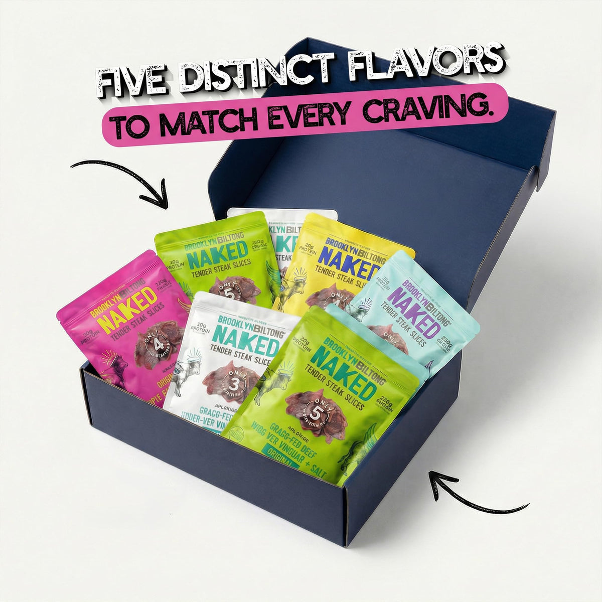 Brooklyn Biltong grass-fed beef slices emphasize simple, high-protein snacking on the go.