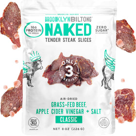 Brooklyn Biltong Naked bag front view, ready-to-eat protein snack for busy days.