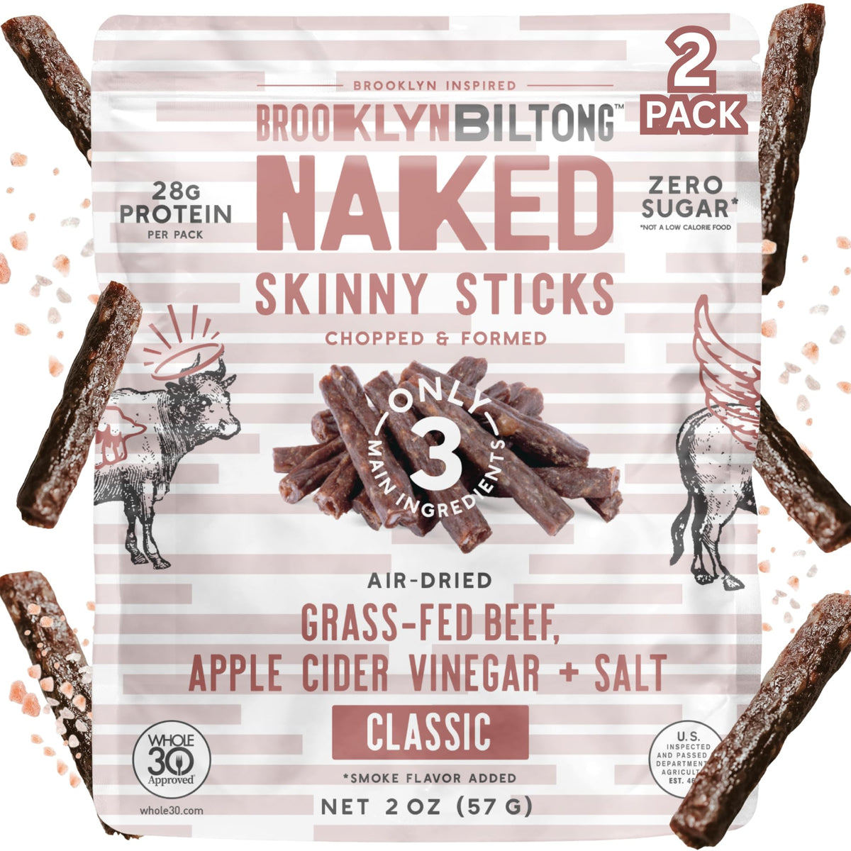 Brooklyn Biltong Naked Skinny Sticks pack of 2 for convenient protein.