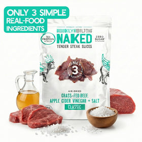 Brooklyn Biltong Naked Tender Slices Classic label highlights grass-fed beef and simple ingredients
