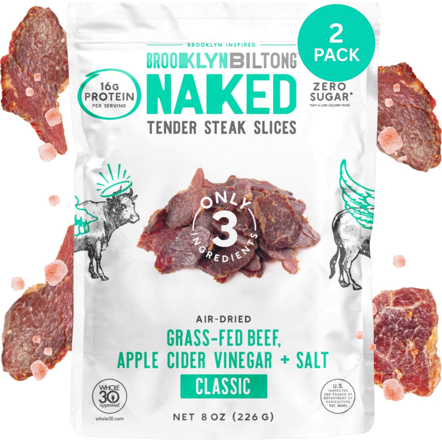 Brooklyn Biltong Naked Tender Slices Classic two 8oz packs, high-protein snack