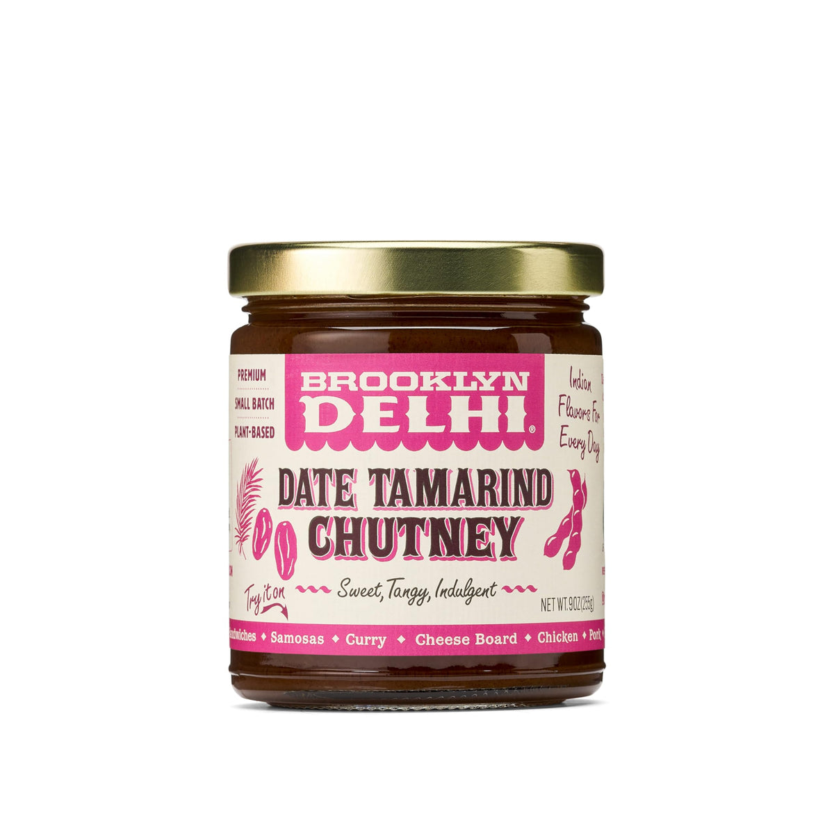 Brooklyn Delhi Date Tamarind Chutney jar close-up with smooth, glossy chutney