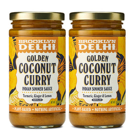 Brooklyn Delhi Golden Coconut Curry bottle ready for a quick weeknight dinner