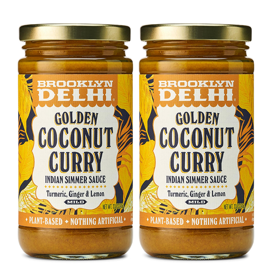 Brooklyn Delhi Golden Coconut Curry bottle ready for a quick weeknight dinner