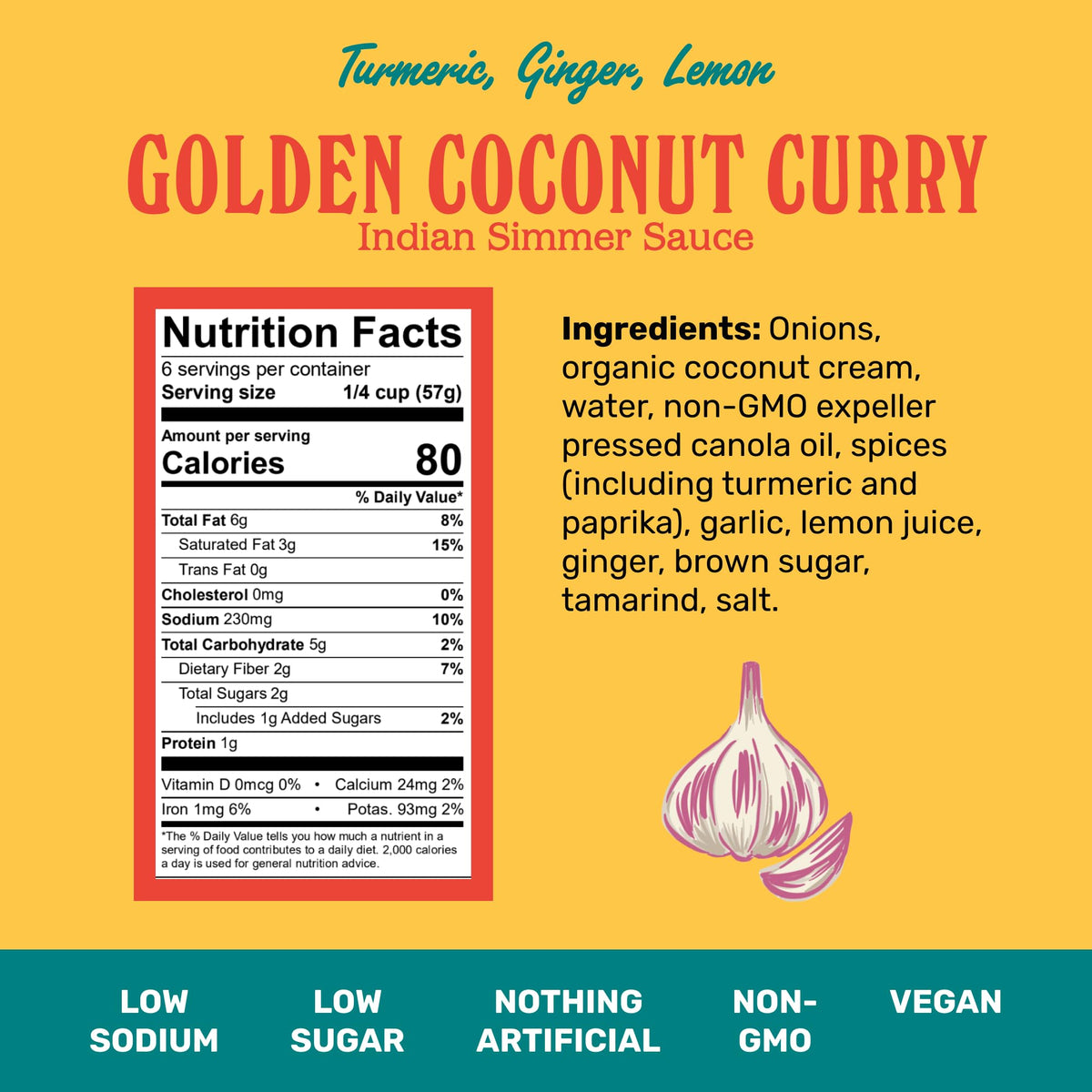 Brooklyn Delhi Golden Coconut Curry ingredients on counter signal wholesome, plant-based sauce.
