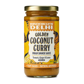 Brooklyn Delhi Golden Coconut Curry jar on shelf, ready for quick, flavorful weeknight meals.