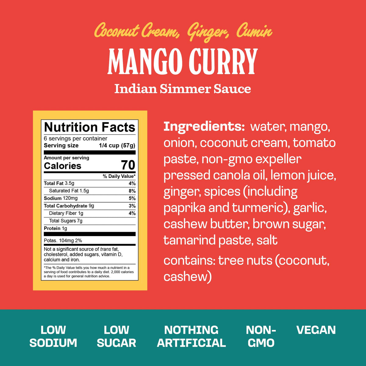 Brooklyn Delhi Golden Coconut Curry label closeup highlighting turmeric and ginger.