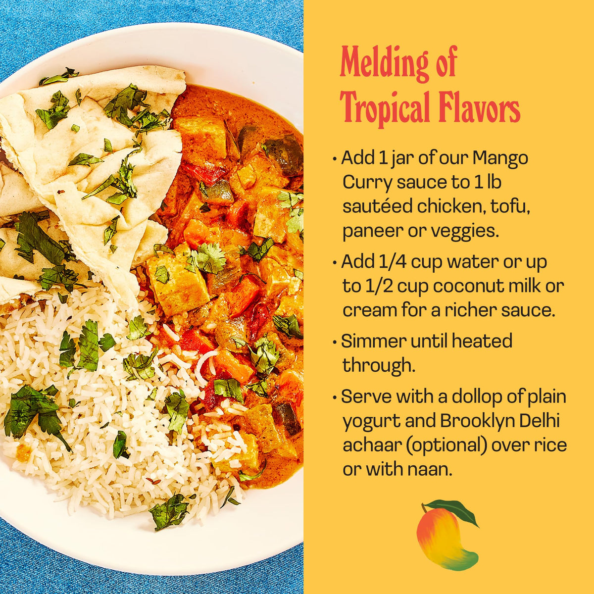 Brooklyn Delhi Golden Coconut Curry served with rice for tropical flavor.