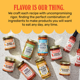 Front packaging of Brooklyn Delhi Roasted Garlic Achaar in a pantry.