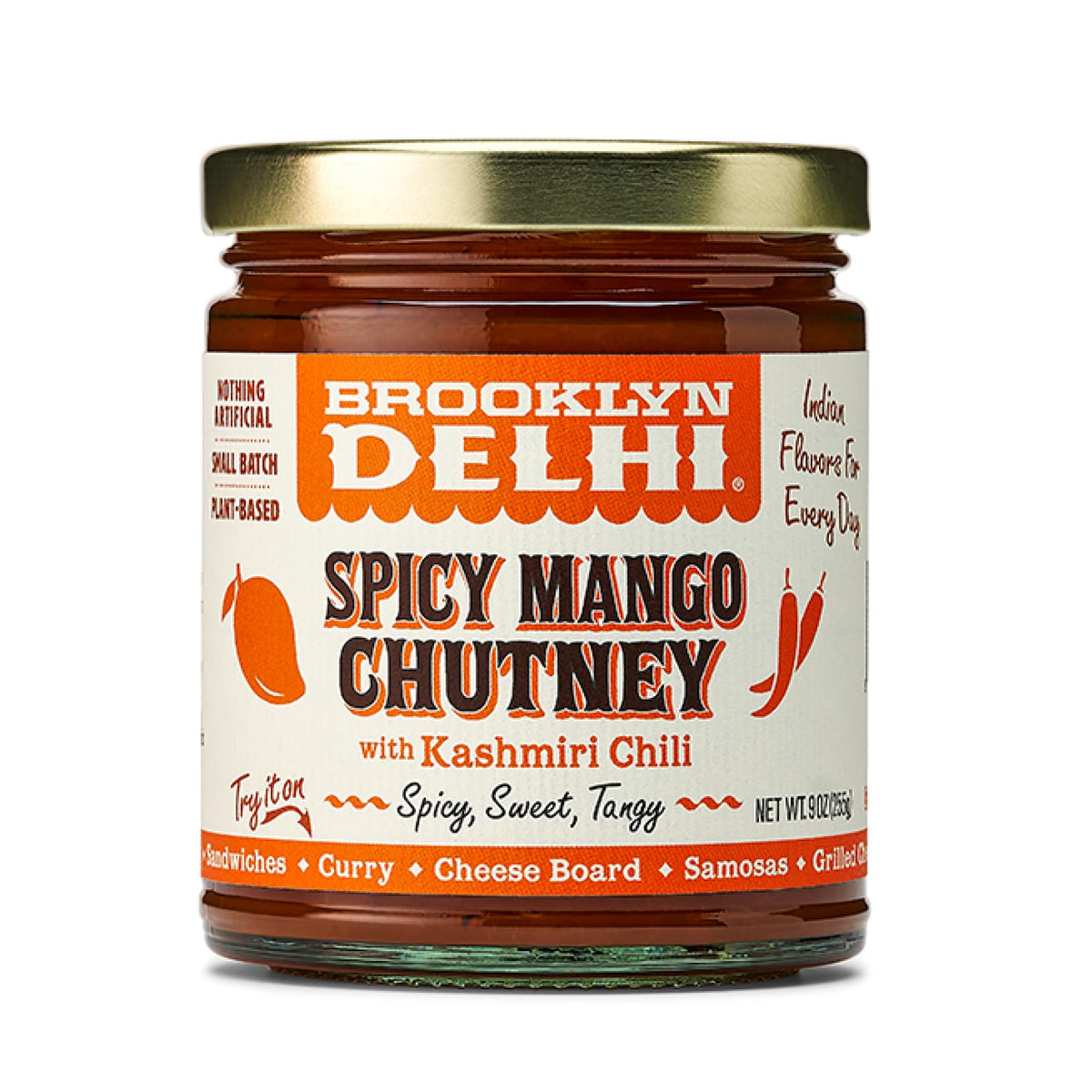Brooklyn Delhi Spicy Mango Chutney bottle pour, ideal glaze for grilled meats.