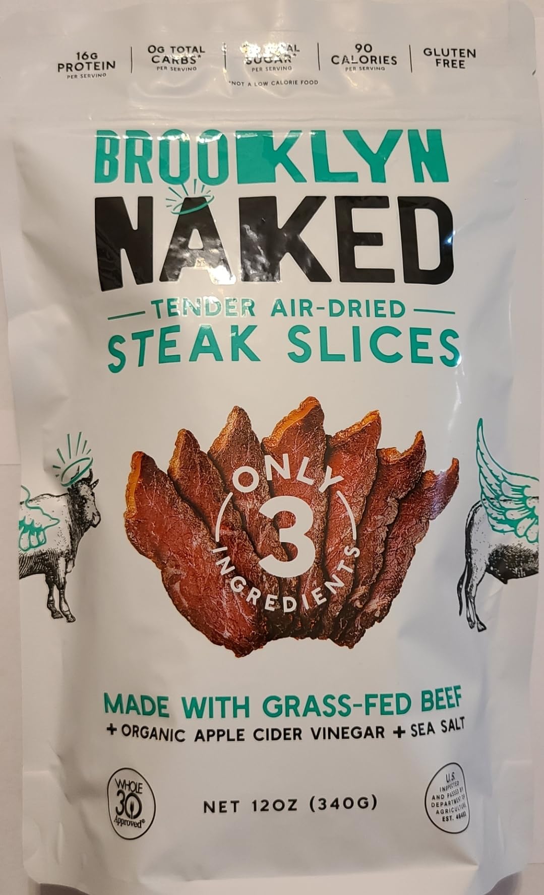Brooklyn Naked Tender air-dried steak slices, protein-packed, convenient snack for busy days.