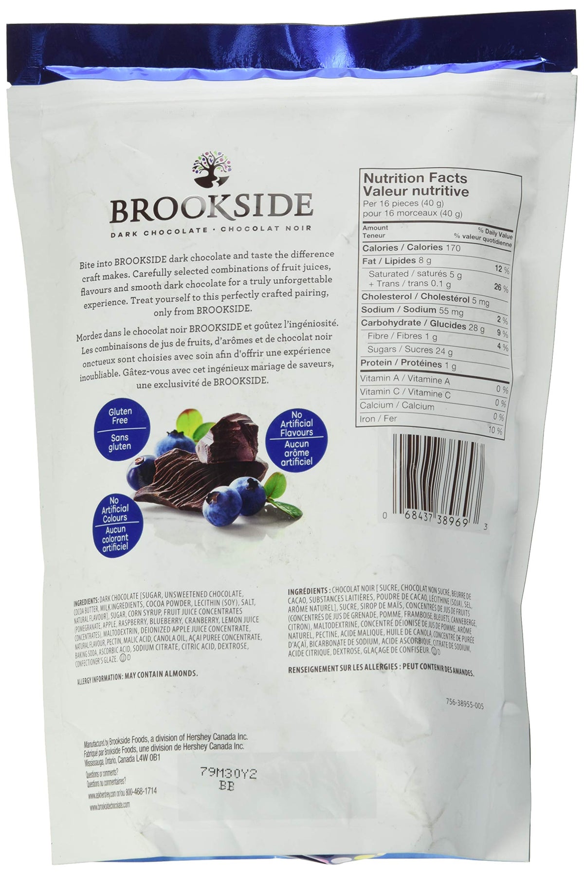 Closeup of Brookside Acai & Blueberry chocolates, great for entertaining and dessert platters.