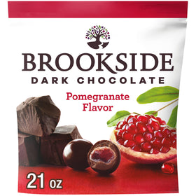 Brookside 21oz bag of dark chocolate with pomegranate centers for on-the-go snacking.