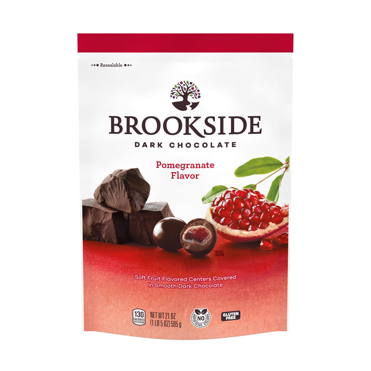 Brookside resealable bag preserves freshness for travel and daily use.