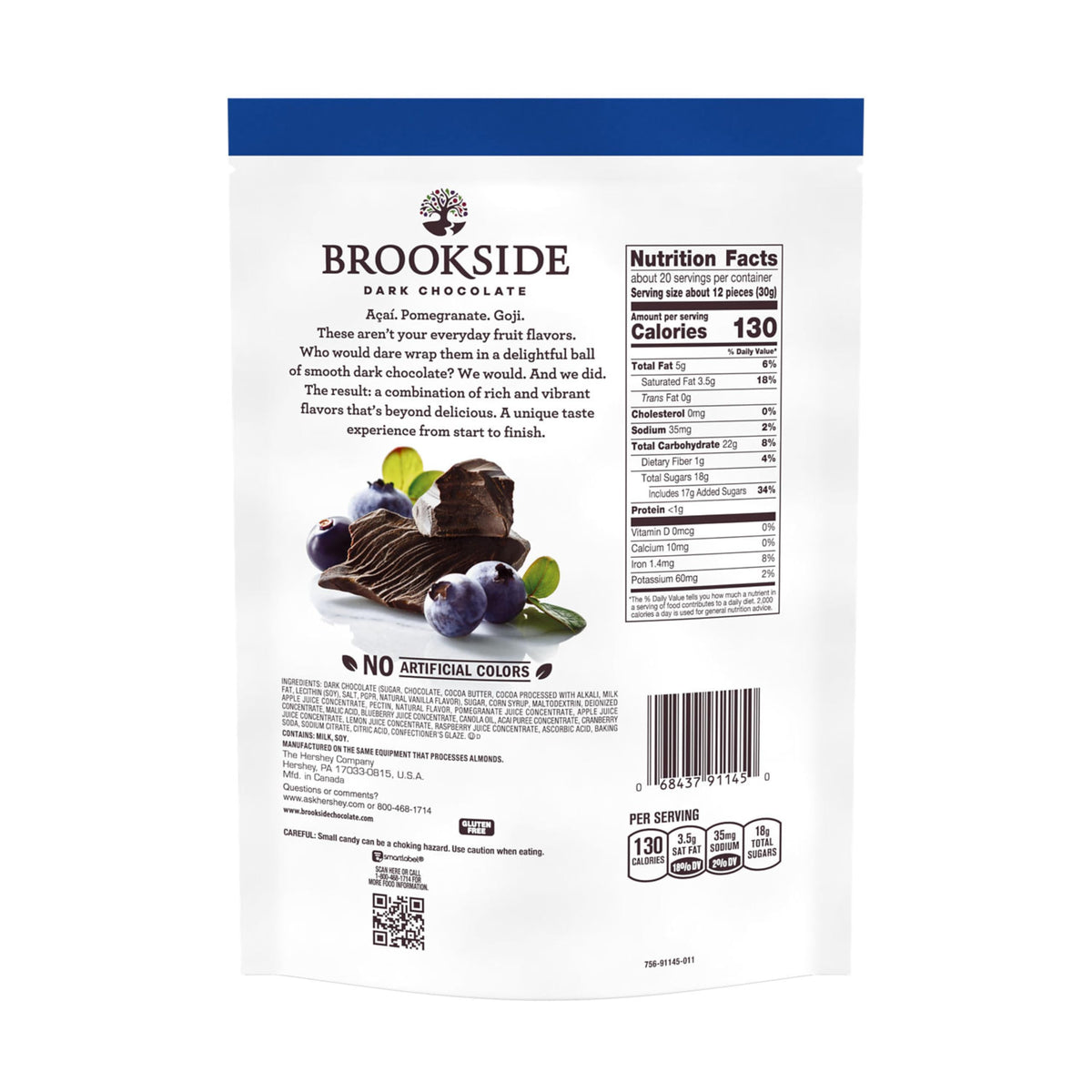 Brookside dark chocolate acai blueberry centers close-up showing glossy shell and chewy center.