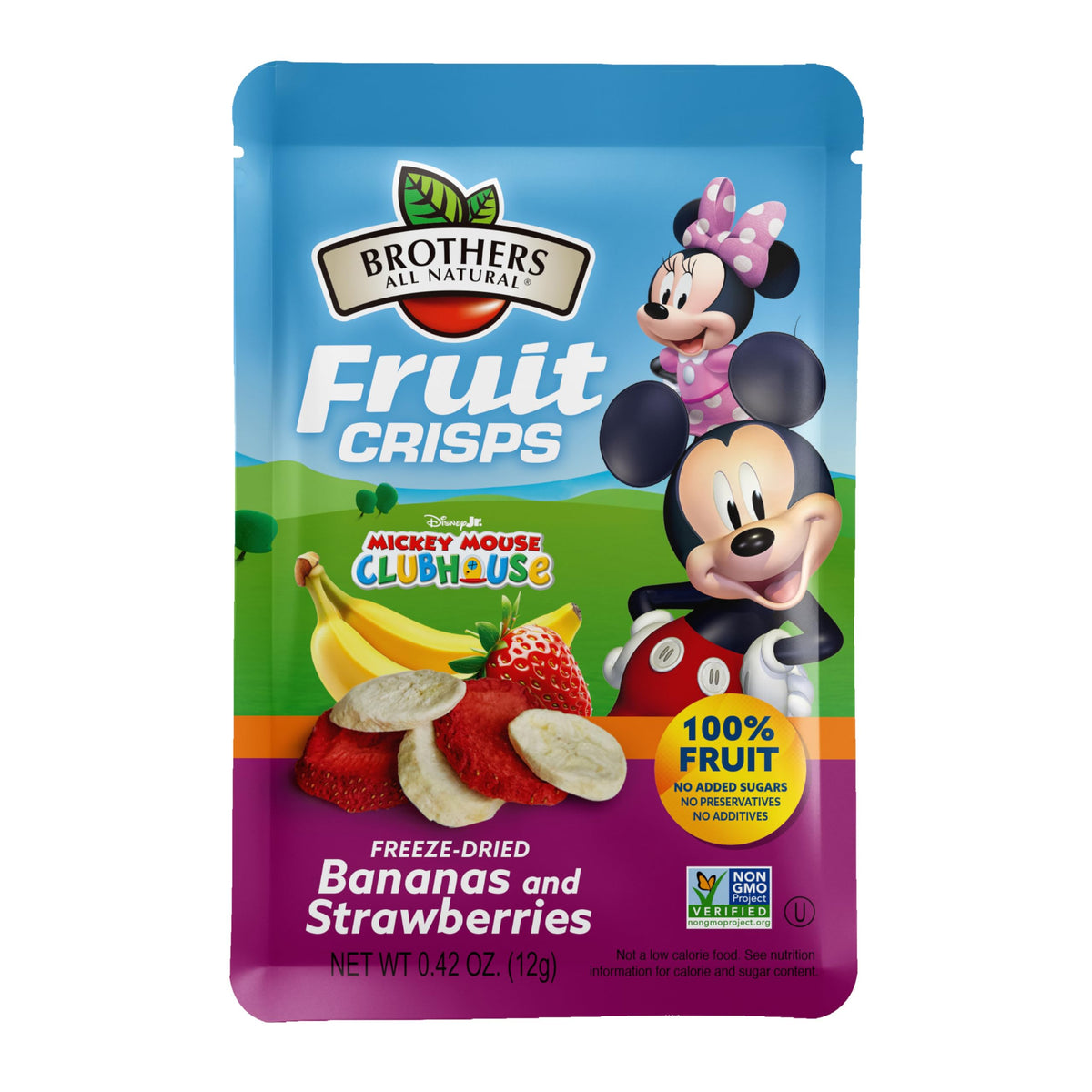 Brothers-ALL-Natural Disney Banana Strawberry Crisps in a family pack, a healthy snack option.