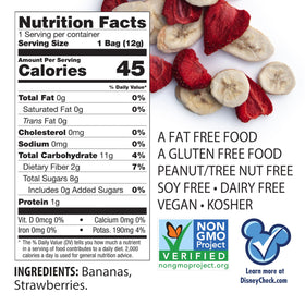 Close-up of banana and strawberry slices in Brothers-ALL-Natural Crisps, a tasty 100% fruit snack.