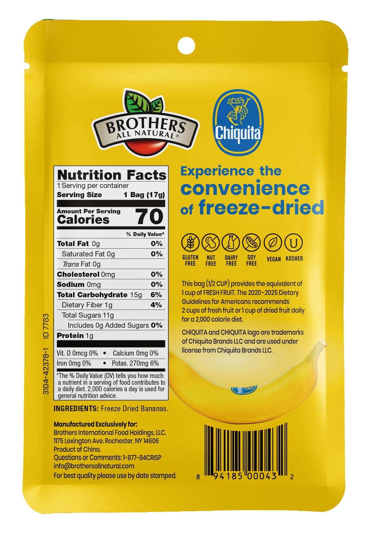 Brothers All Natural freeze dried banana crisps texture close up, crisp crunch.