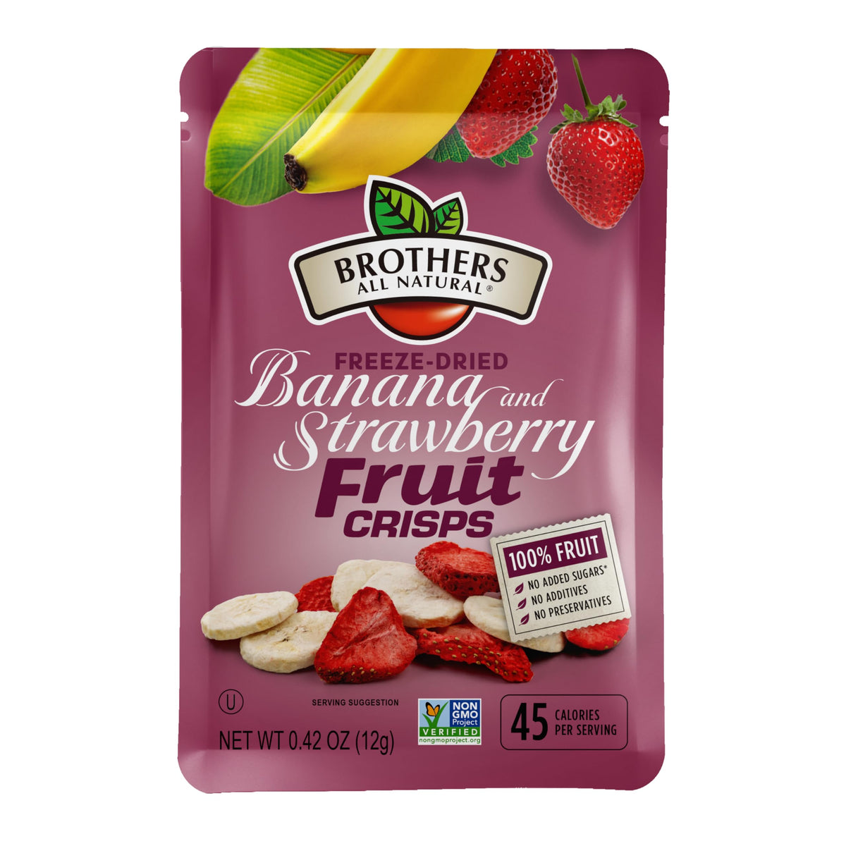 Brothers All Natural freeze-dried banana slices: crunchy, convenient on-the-go snack.
