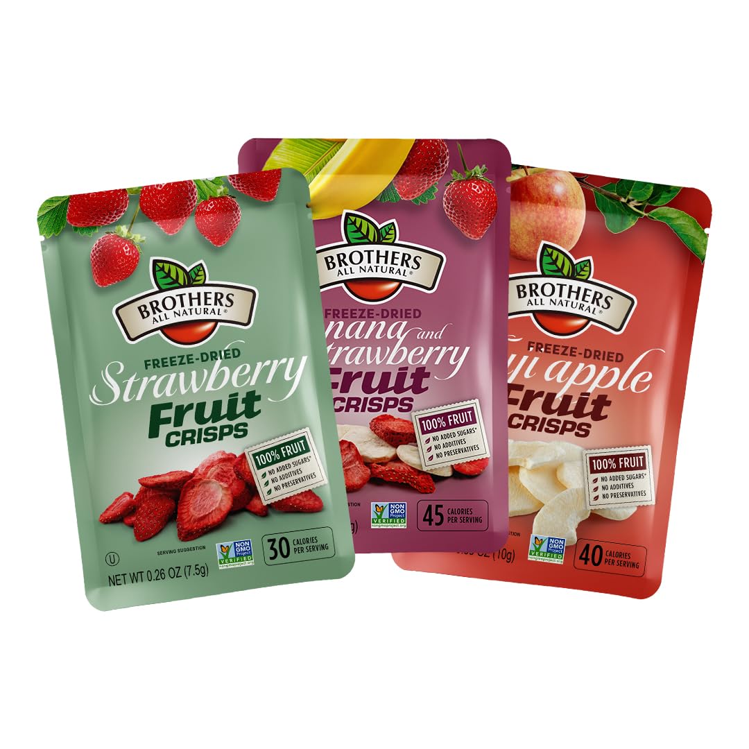 Brothers All Natural Strawberry Banana bag of freeze-dried crisps for quick, tasty snack.