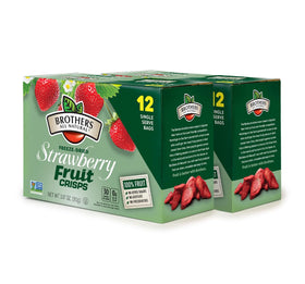Brothers All Natural Freeze-Dried Strawberries crisps in a snack bag show light, airy texture for on-the-go eating.