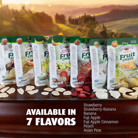 Brothers All Natural resealable pouch keeps Fuji crisps fresh for snacking.