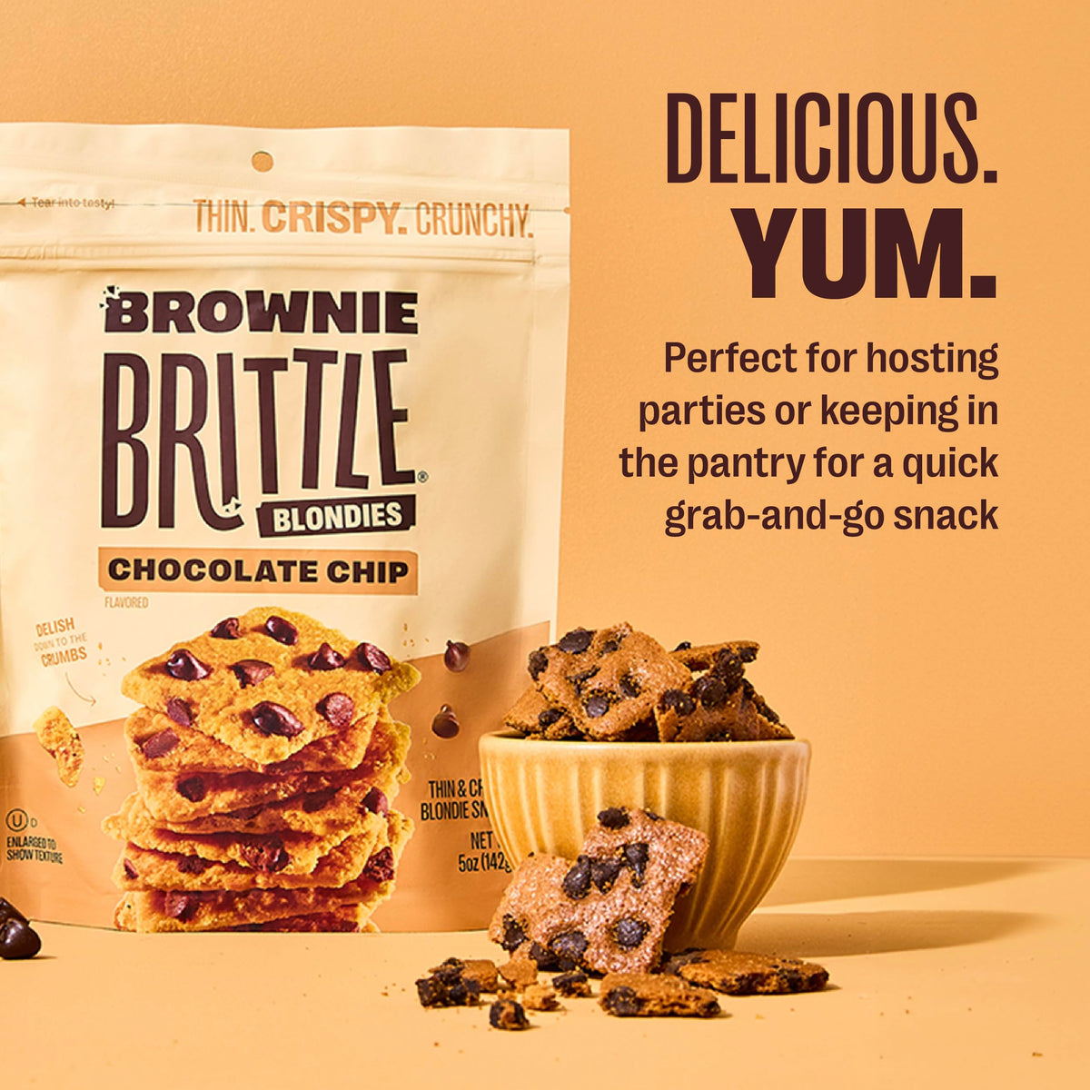 Brownie Brittle Chocolate Chip Blondie as an ice cream topping for extra crunch.