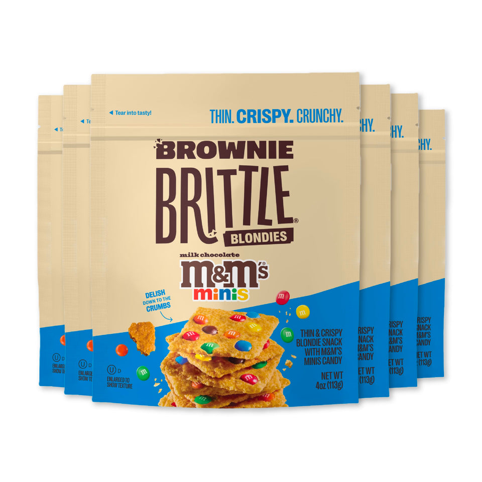Brownie Brittle M&M’S Minis Blondie bag front with reseal for sharing