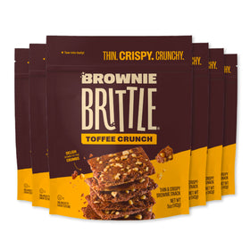 Brownie Brittle Toffee Crunch bag front highlights gift-ready packaging and party-ready snack.