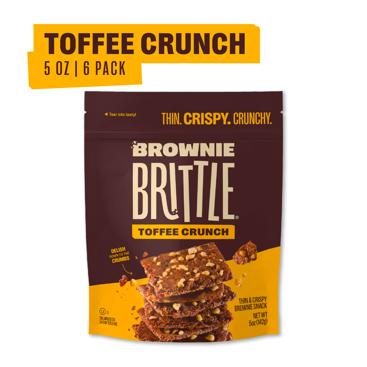 Brownie Brittle Toffee Crunch close-up shows crispy edges and toffee bits.