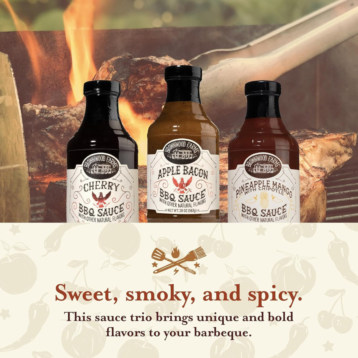 Brownwood Farms BBQ Sauce ingredients closeup emphasizes real ingredients.