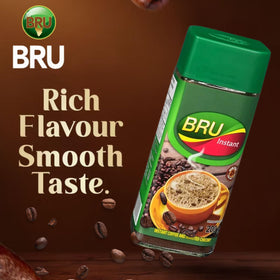 Bru Instant Coffee offers about 100 servings per jar for daily use.