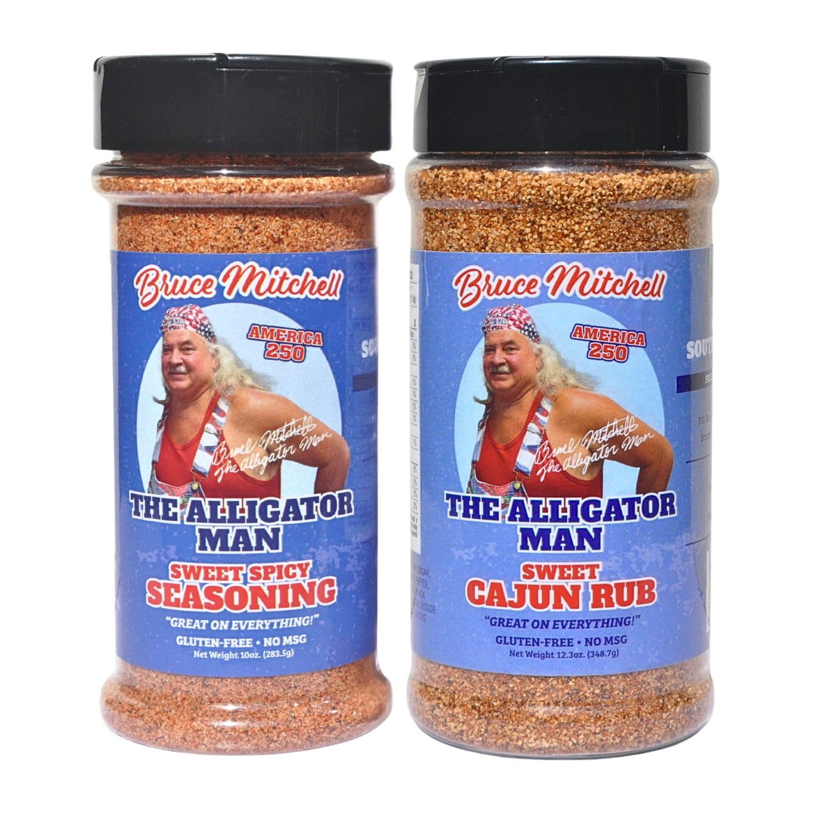 Bruce Mitchell Alligator Man Sweet Cajun Rub bottle for bold grilling flavor