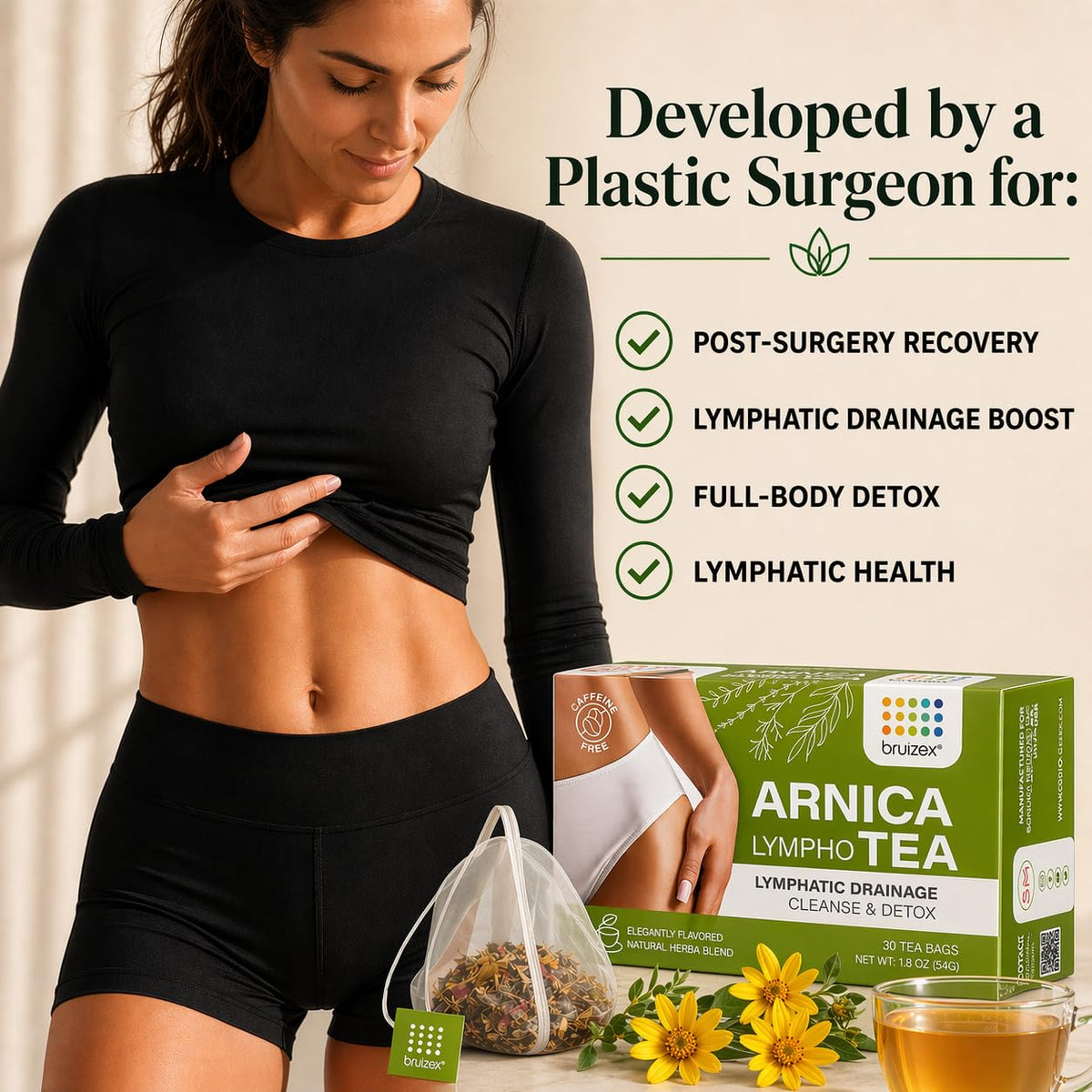 Bruizex Arnica Tea cup steeping captures soothing infusion