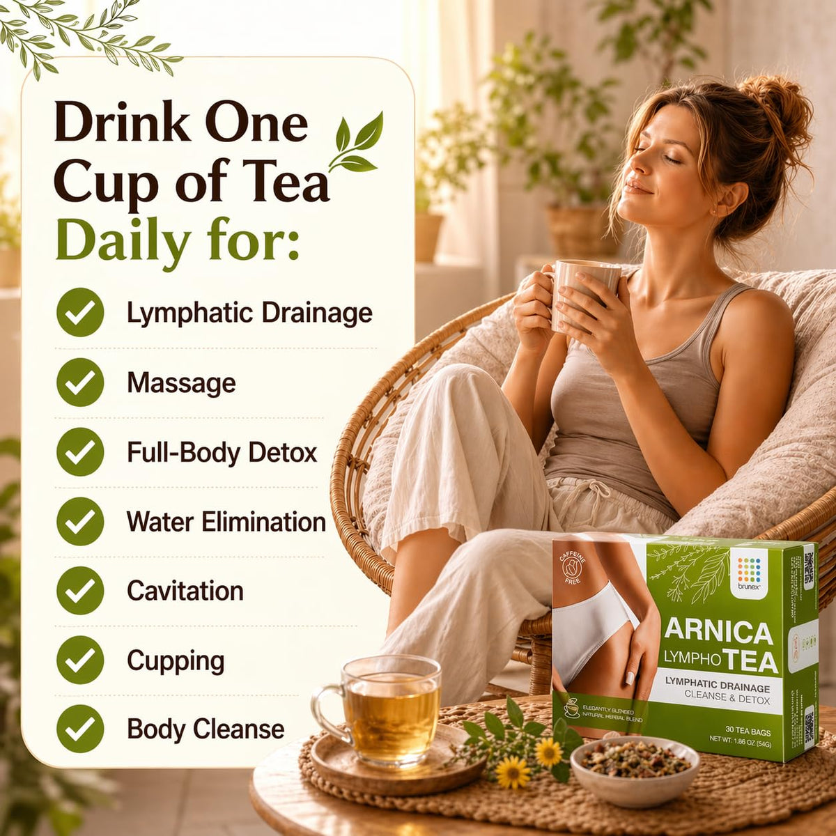 Bruizex Arnica Tea with ginger slice showing zesty aroma