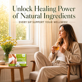 Bruizex Arnica Tea hot brew in a mug ready to sip