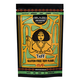 Brundo Ethiopian Teff Flour 16oz bag ready for gluten-free baking.