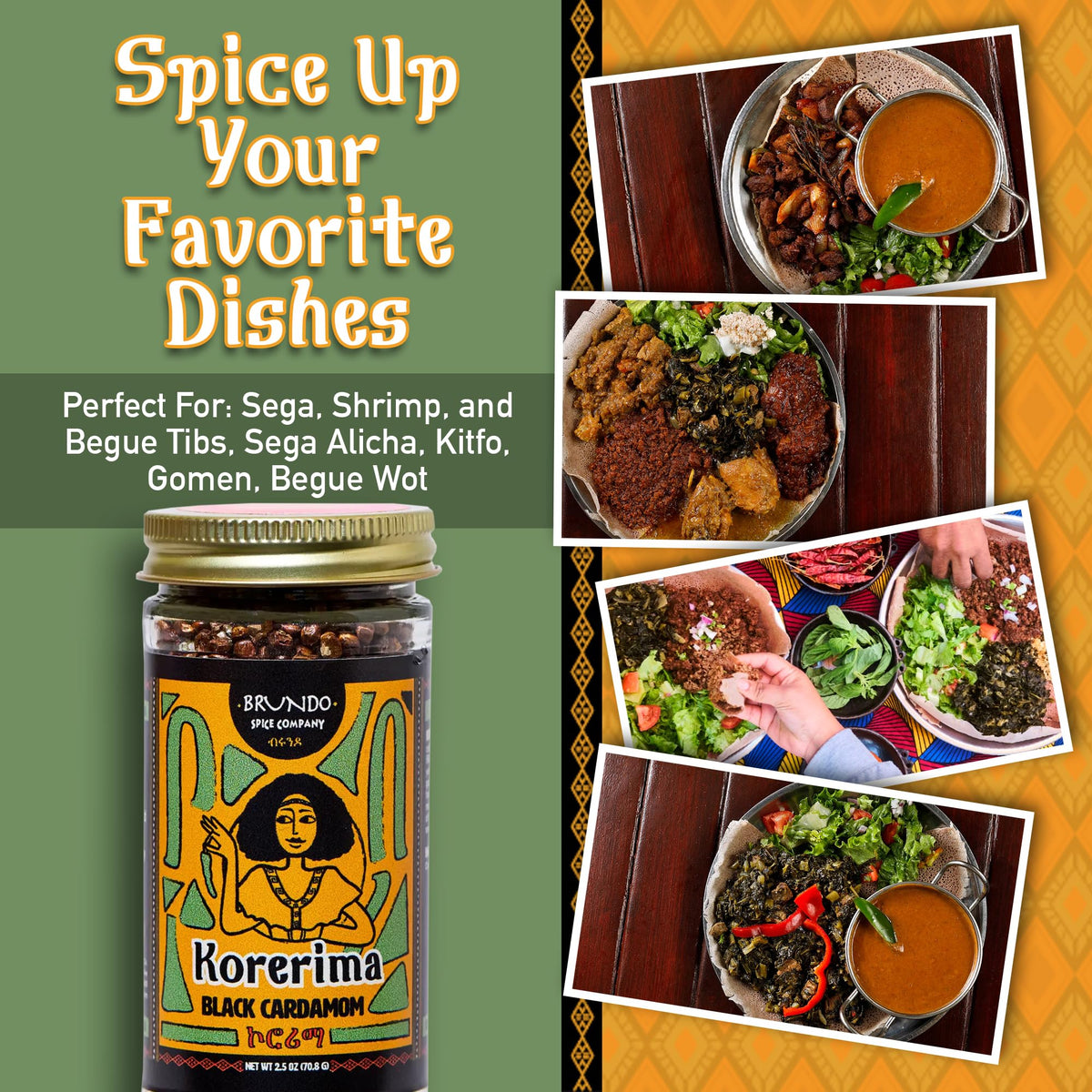Brundo Market Korerima spice jar closeup emphasizes rich aroma and texture.