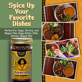 Brundo Market Korerima spice jar closeup emphasizes rich aroma and texture.