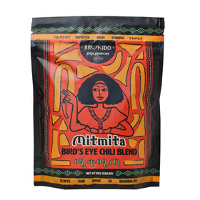 Brundo Mitmita bottle label showing authentic Ethiopian spice blend.