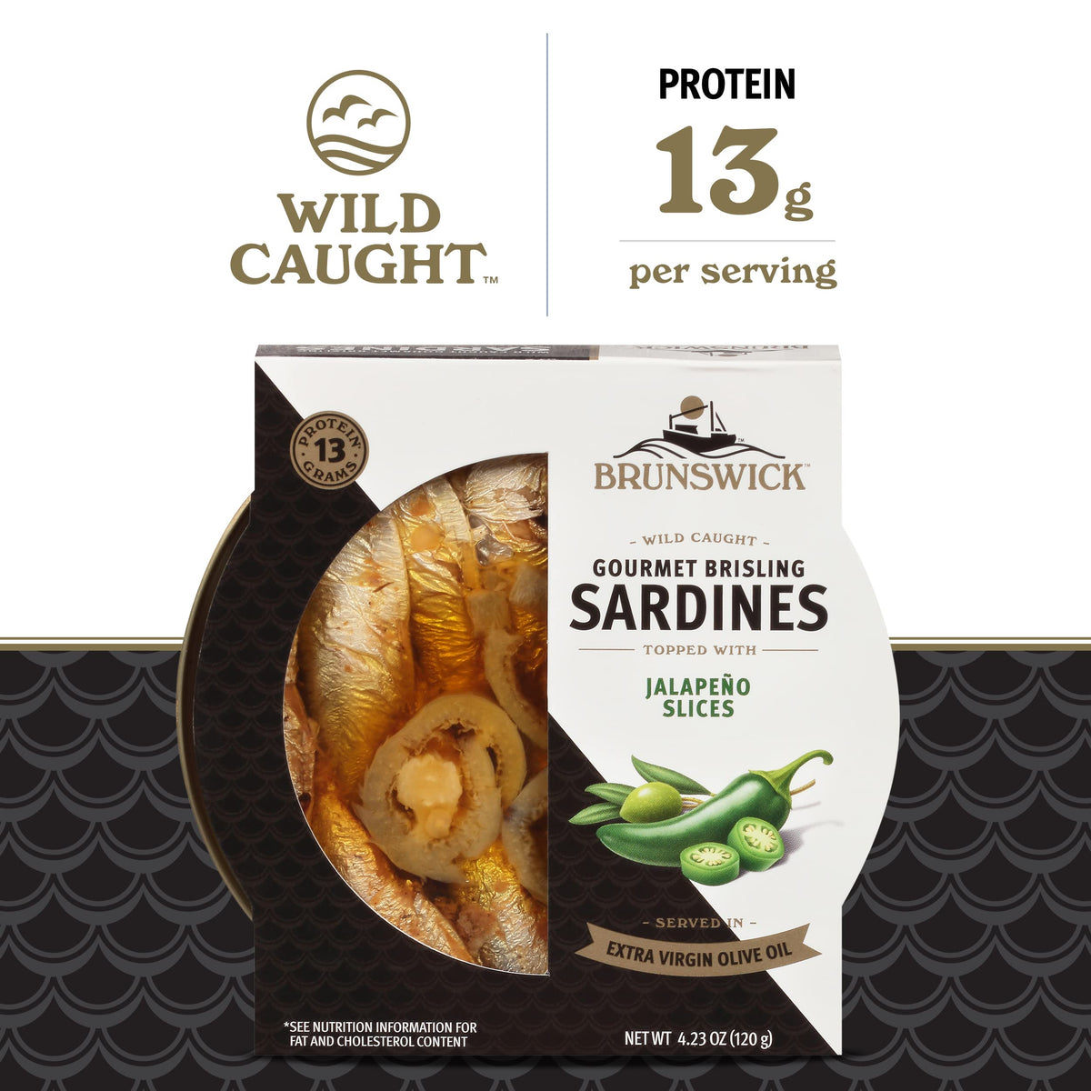 Brunswick sardines with jalapeño slices deliver heat and zest