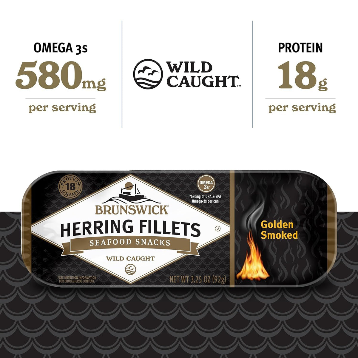 Brunswick Golden Smoked Herring with 18g protein per serving.