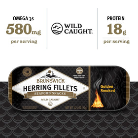 Brunswick Golden Smoked Herring with 18g protein per serving.