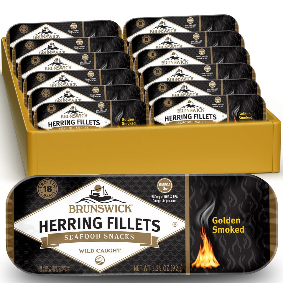 Brunswick Golden Smoked Herring boneless can for quick, protein-rich meals.