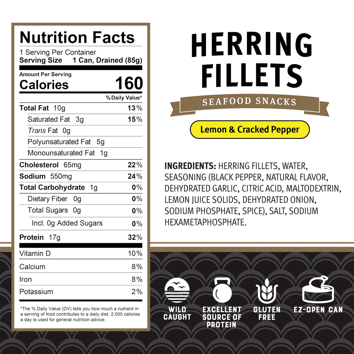 Brunswick herring serving on plate, perfect for seafood meals.