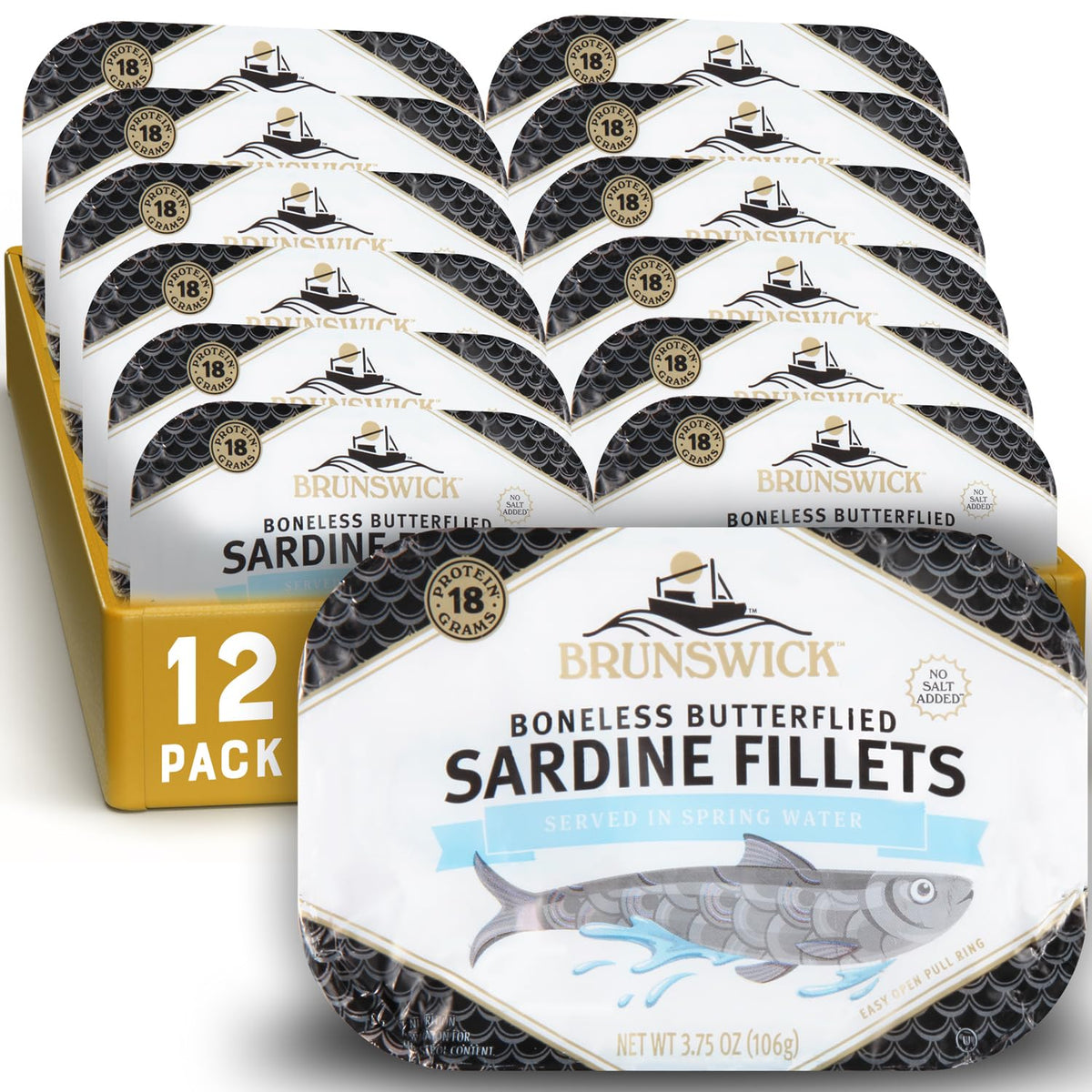 Brunswick sardines in water can hero showing a protein-rich pantry staple