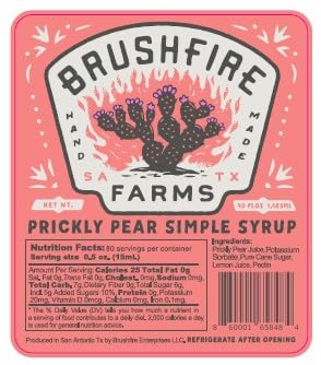 Opened Brushfire Farms Prickly Pear Syrup bottle refrigerated after opening.