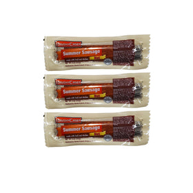 Brushy Creek Summer Sausage Hot 5oz 3-pack, ready-to-eat beef snack for gatherings.